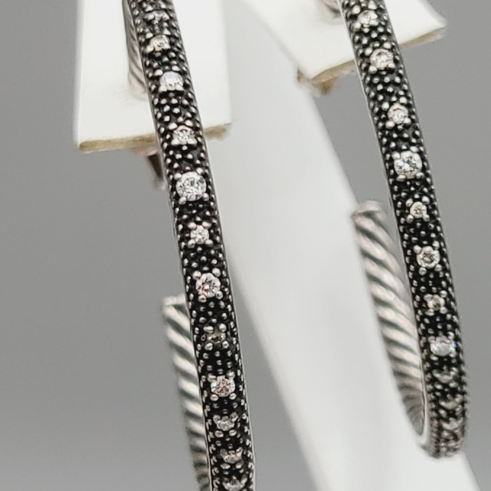 David Yurman Large Midnight Melange Hoop Earrings With Diamonds - Picture 9 of 12